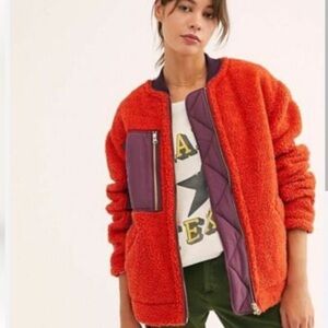 We The Free Free People Wms Riv-ington Sherpa Fleece Jacket oversized size S
